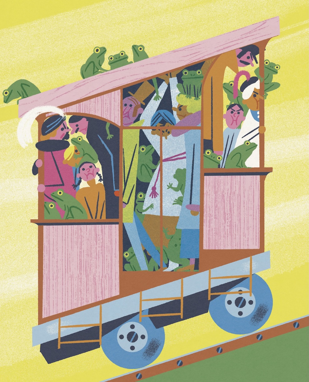 illustration Charlotte Molas pour TétrasLire n°97 Savant fou - le funiculaire à grenouille